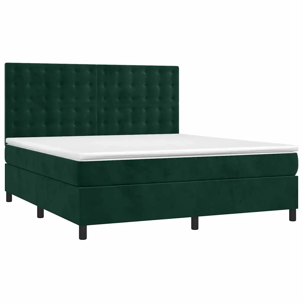 Letto a Molle con Materasso e LED Verde Scuro 160x200cm Velluto 3136374