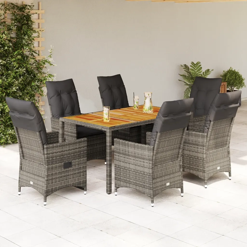 Set da Pranzo da Giardino 7 pz con Cuscini in Polyrattan Grigio 3276728