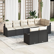 Set divani da giardino  8 pezzi con cuscini Nero Polyrattan