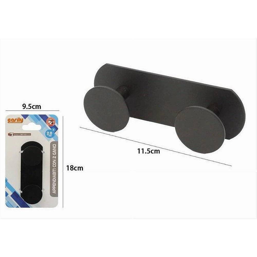 Trade Shop - Appendino Con 2 Ganci Appendi Porta Asciugamano A 2 Posti Bagno Casa Nero 59766 -