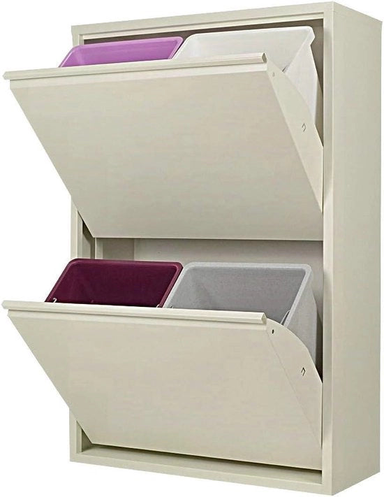 Afvalemmer per separazione dei rifiuti cassa metallica bianca per risparmio di spazio interno ed esterno - EcoPatty 2 cassette 4 contenitori 60 litri secchiello 60 litri