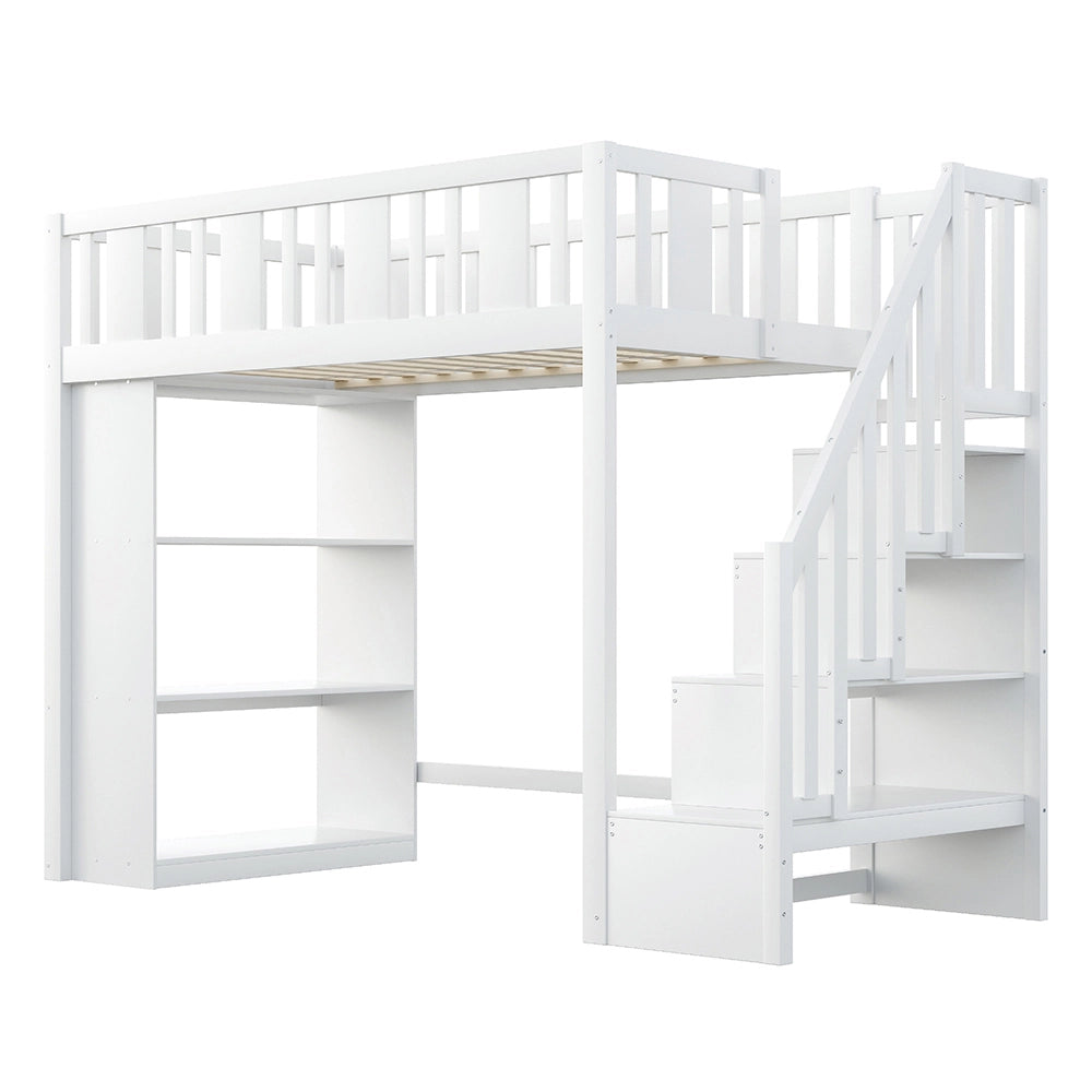 Letto a soppalco - Xylo - 90x200 cm scala contenitore bianco