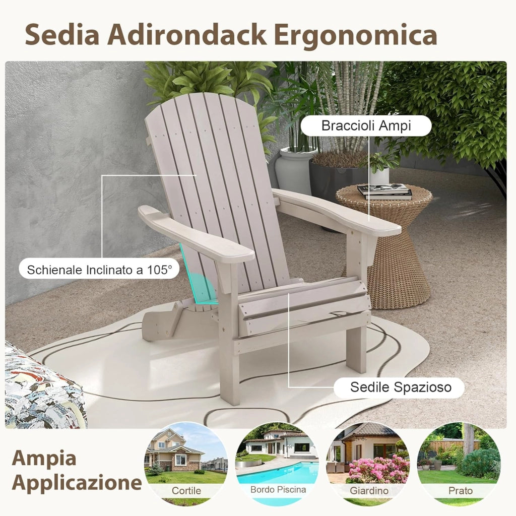Sedia Adirondack Pieghevole, Sedia da Giardino in Legno di Abete, Poltrona Prendisole con Schienale Alto, Portata 180 kg, 89 x 71 x 94 cm (89 x 71 x 94 cm,Grigio,1)