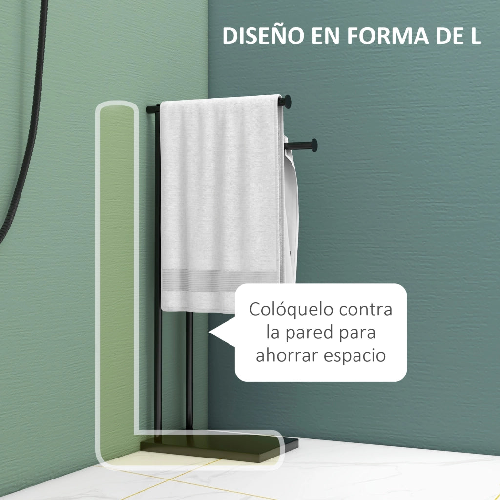 Porta asciugamani a L con 2 barre ¨C Minimal ¨C Nero 35,5x20x78 cm
