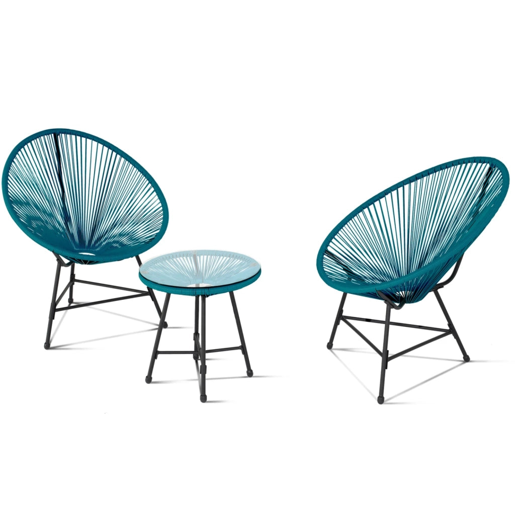 IDMarket - Mobili da giardino IZMIR - tavolo e 2 poltrone - uovo di corda blu anatra