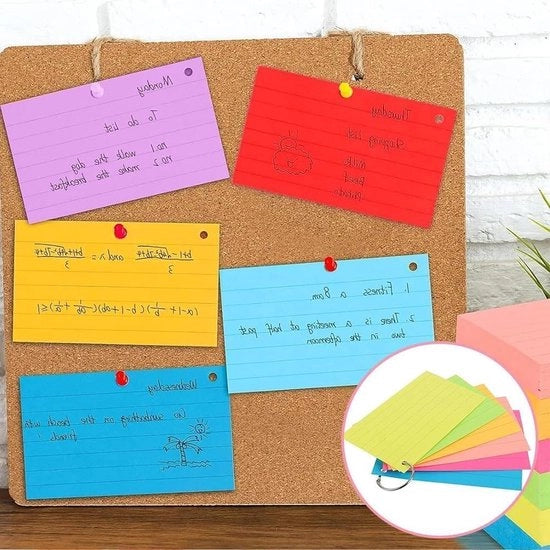 1000 pezzi di index card A8 - anelli - flashcard 10 colori - vocabolario - lineati - colorati - carte da apprendimento - 10 anelli di legatura - ufficio - casa