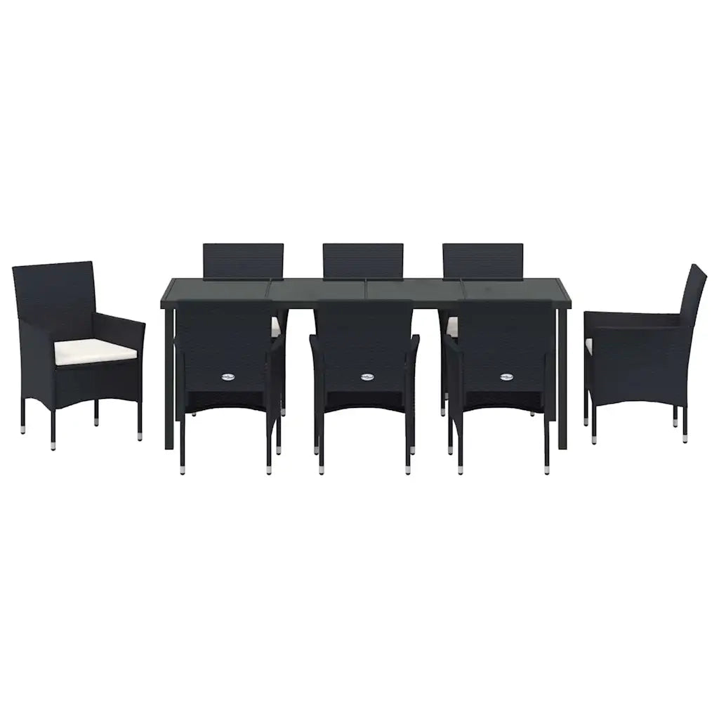 Set da Pranzo per Giardino con cuscino 9 pcs Nero polyrattan 3379729