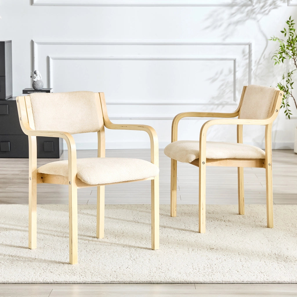 Set di 2 sedie da pranzo con braccioli in legno; stile scandinavo; bianco