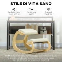 Sedia Inginocchiatoio con Movimento a Dondolo, in Tessuto Effetto Lino e Legno di Betulla, 55x85x55 cm, Crema