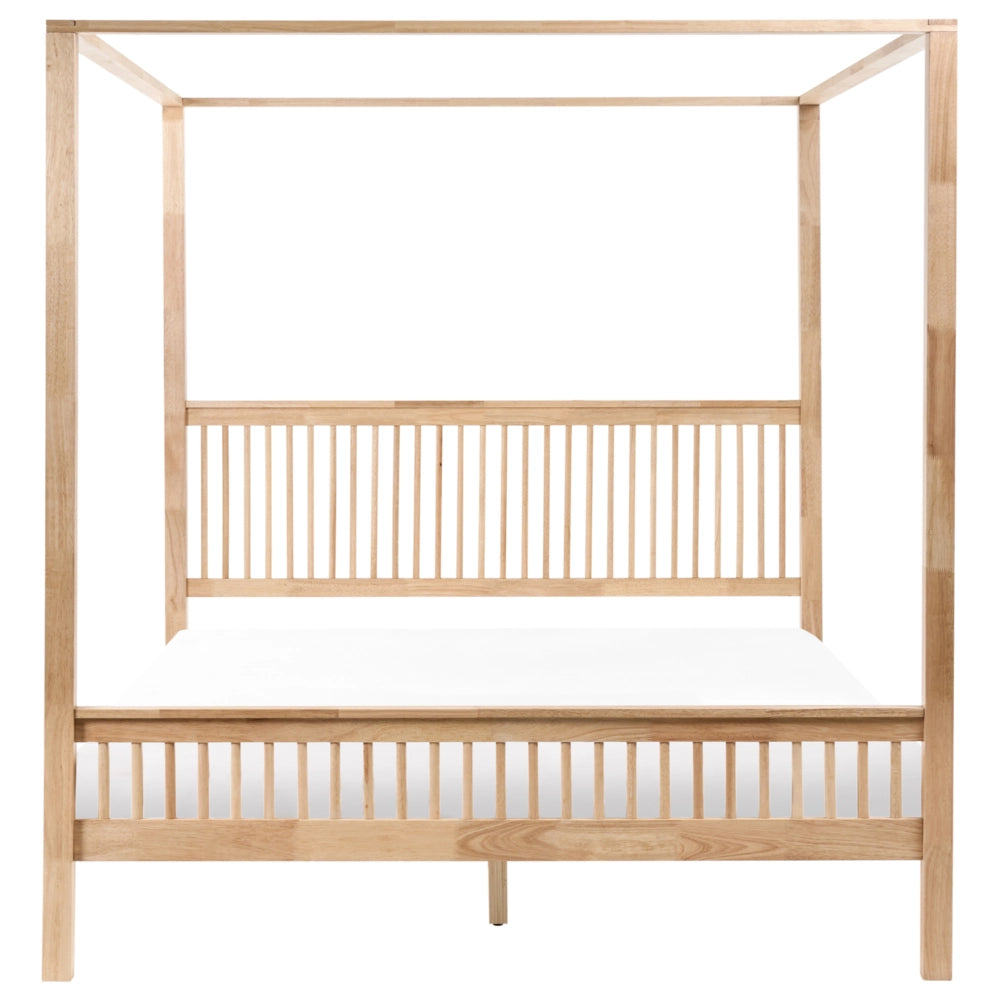 Letto matrimoniale a baldacchino stile minimalista con rete in legno di gomma e doghe marrone chiaro 180 x 200 cm