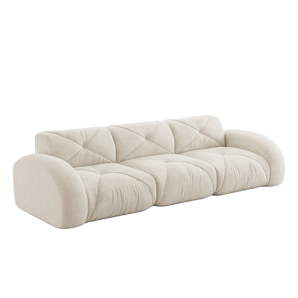 Divano modulare 3 posti senza struttura in tessuto chenille con seduta confortevole, beige chiaro 281 × 95 × 76 cm
