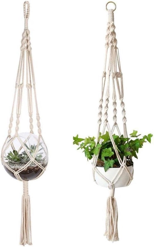 Tessuto di cotone hanger per fiori macramé boho plantenhouder - ca. 65 cm lungo (beige)