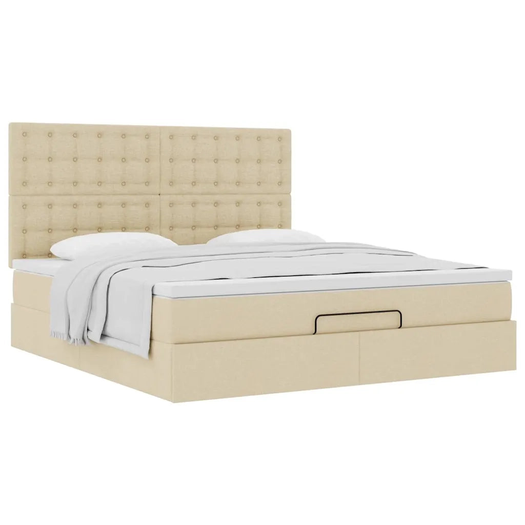 Struttura Letto Pouf con Materasso Crema 180x200 cm in Tessuto 3313346