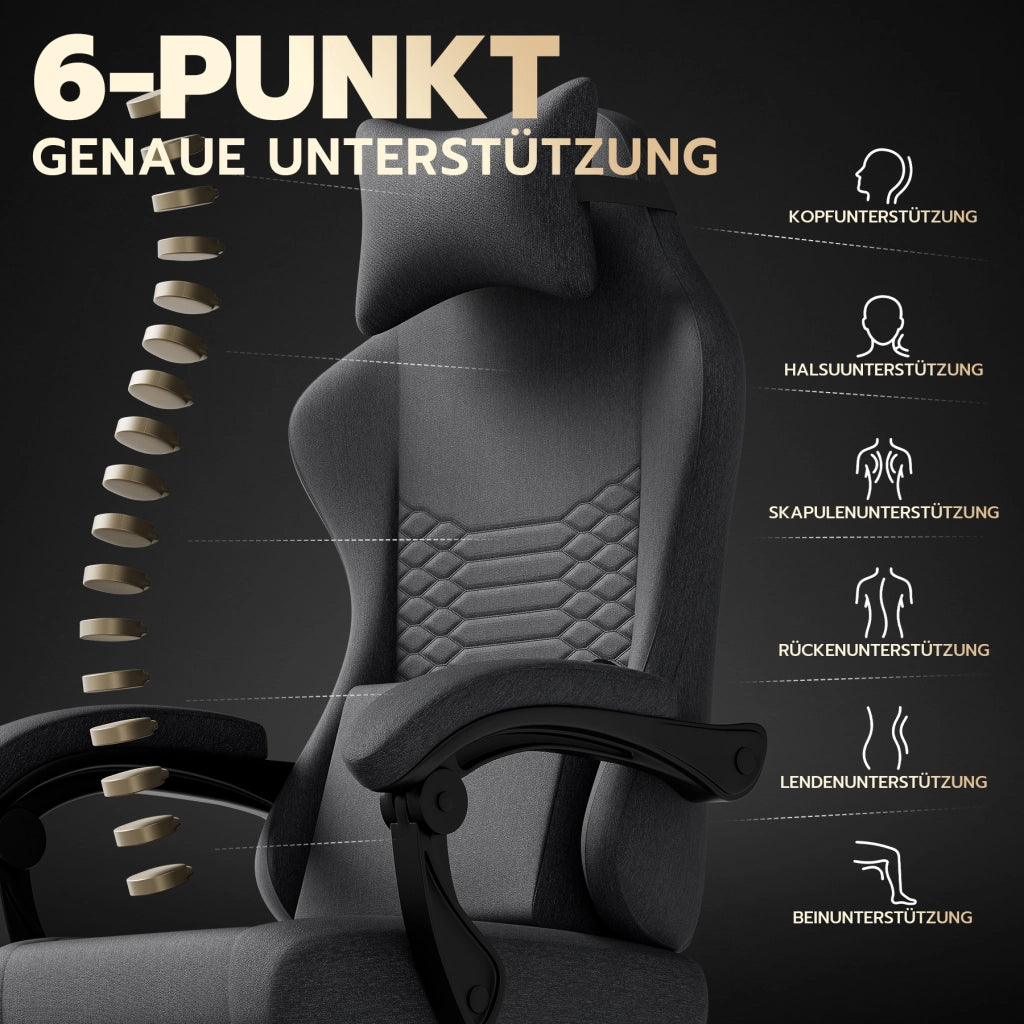 SEDIA GAMING ergonomica con poggiapiedi, poggiatesta, tessuto nero