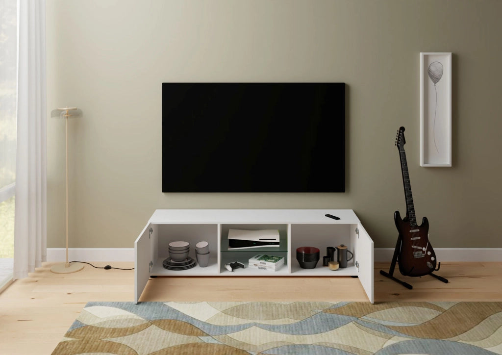 Porta TV 2 ante con vano a giorno 150x40x40 cm Elios bianco lucido