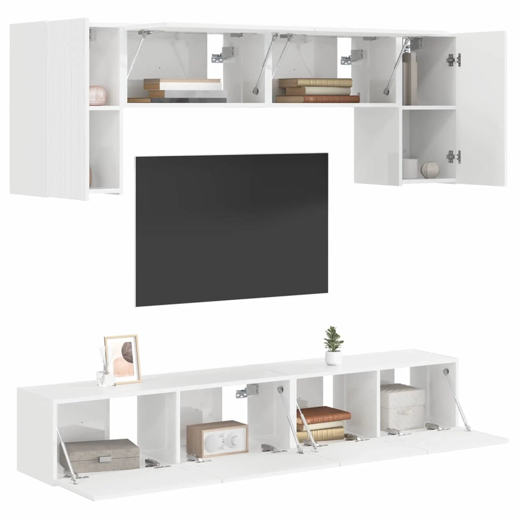 Set mobile TV 4 pcs Bianco Lucido Legno multistrato