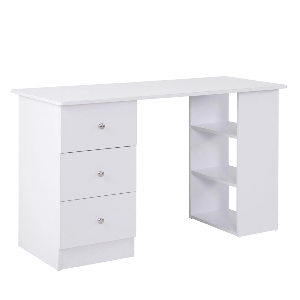 EASYCOMFORT Scrivania con Cassetti e Ripiani Portaoggetti, Bianco, 120x49x72cm