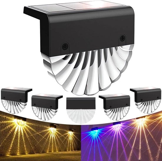 Illuminazione esterna a energia solare - 6 pezzi di lampadine LED per esterno e cancelli con 2 modalità bianco caldo/color e lampade a parete per esterno - impermeabile, decorativo e risparmio energetico