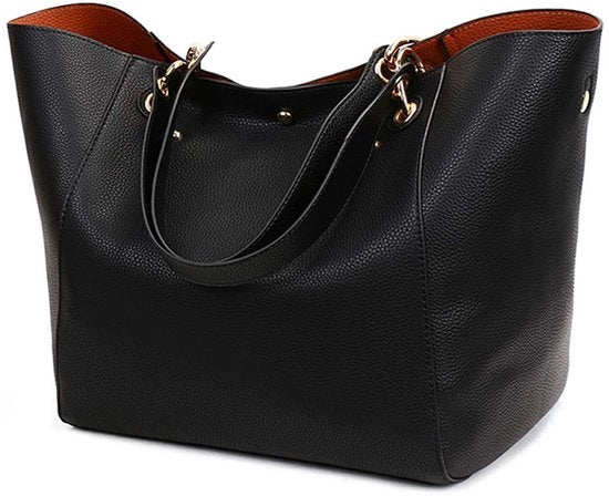 Borsa a Mano in Pelle di Qualità per Donne con Stampa Artistica, Grande Tote con Spalla e Cinturino, Impermeabile e Leggera, Ideale per Regali per Donne (Nero)