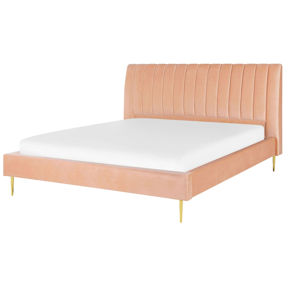 Letto imbottito velluto pesca e oro rete a doghe testiera alta 180 x 200 cm testata alta design retrò