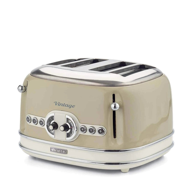 Tostapane Vintage 4 Fette - 6 Livelli di Tostatura, Funzione Defrost - Beige