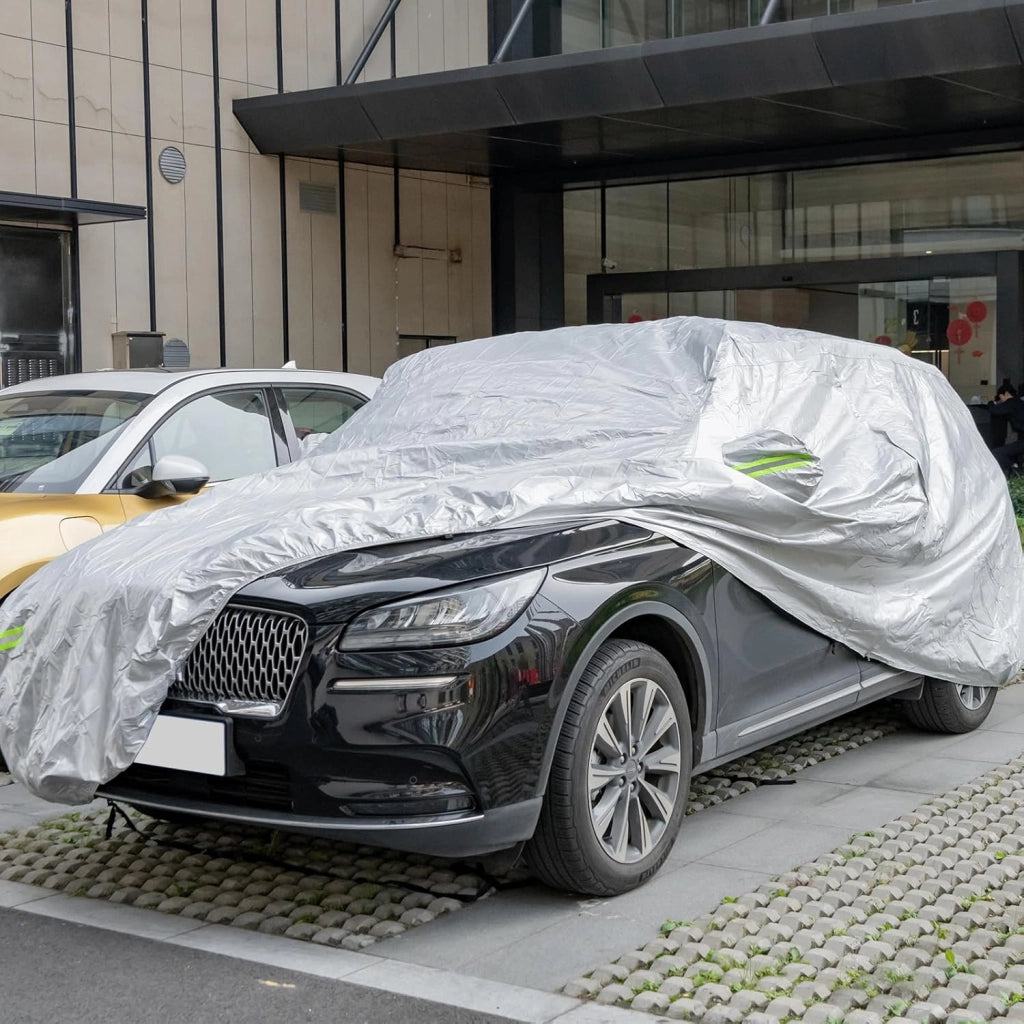 Copertura Auto con Porta a Zip, Serratura, Copertura per Auto con Strisce Riflettenti, Copertura Universale per Esterni per Auto (483 X 191 X 153 cm)