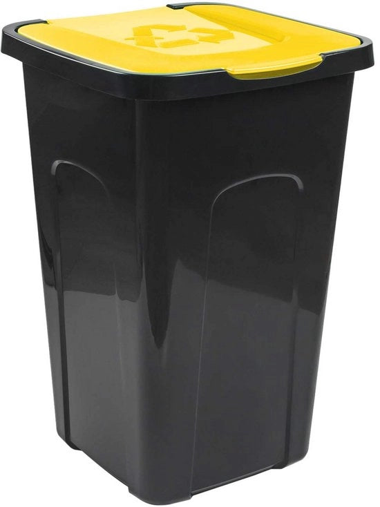 Cestino di 50L con Coperchio a Scorso - Separazione dei Rifiuti e Design Sostenibile in Giallo