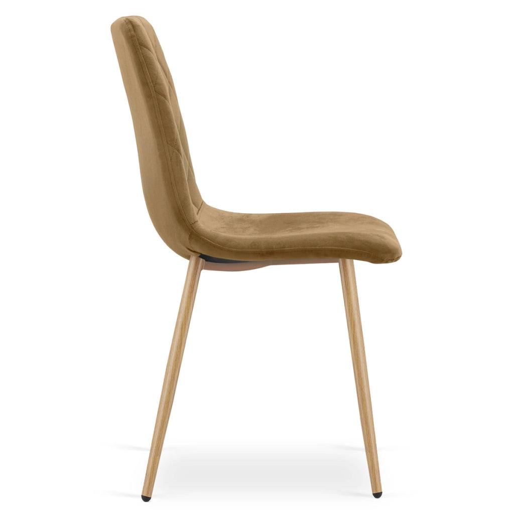 Sedia Turin in velluto marrone con gambe effetto legno