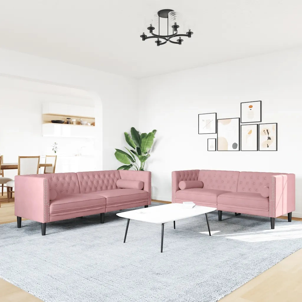 vidaXL Set Divani Chesterfield 2pz con Cuscini Rosa Velluto