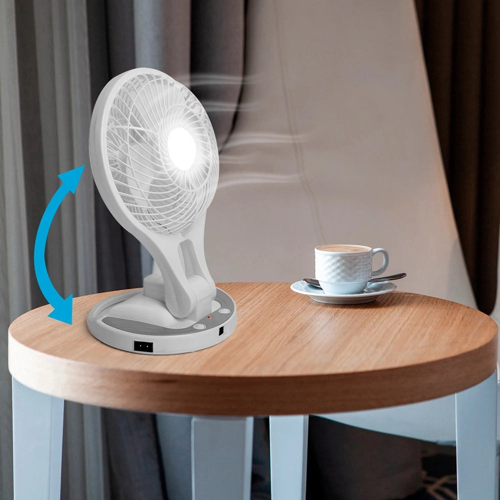 Trade Shop - Ventilatore Portatile Ricaricabile 8w 2 Velocità Con Luce Led Parete Scrivania Campeggio -