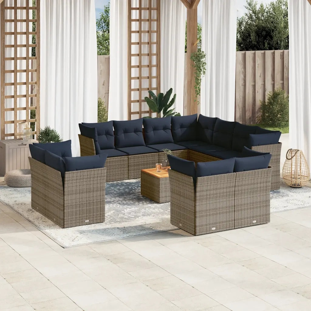 Set Divani da Giardino 12 pz con Cuscini Grigio in Polyrattan 3256278