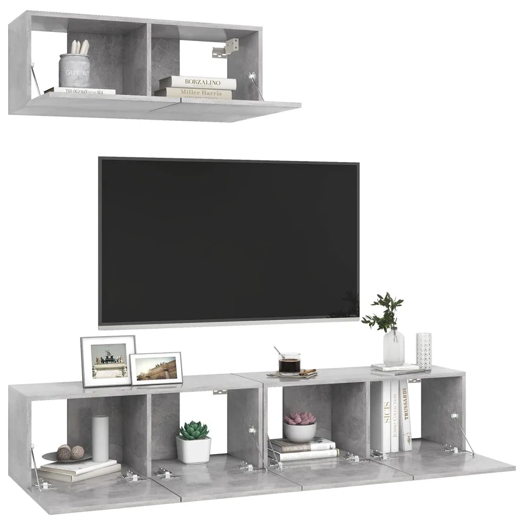 Mobili Porta TV 3 pz Grigio Cemento in Legno Multistrato 3079121