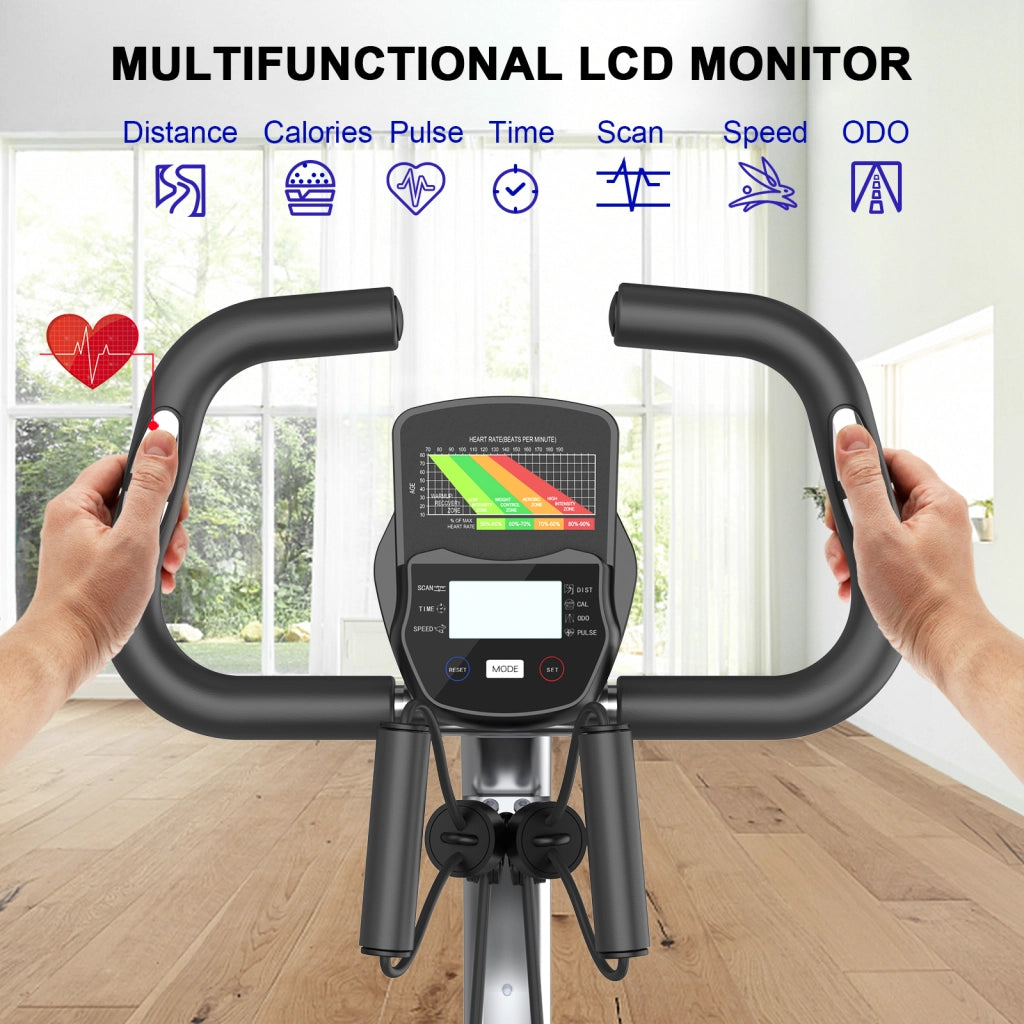 Cyclette Magnetica Pieghevole - RATTANTREE - con Display LCD e Sensore di Frequenza Cardiaca Cyclette - Argent