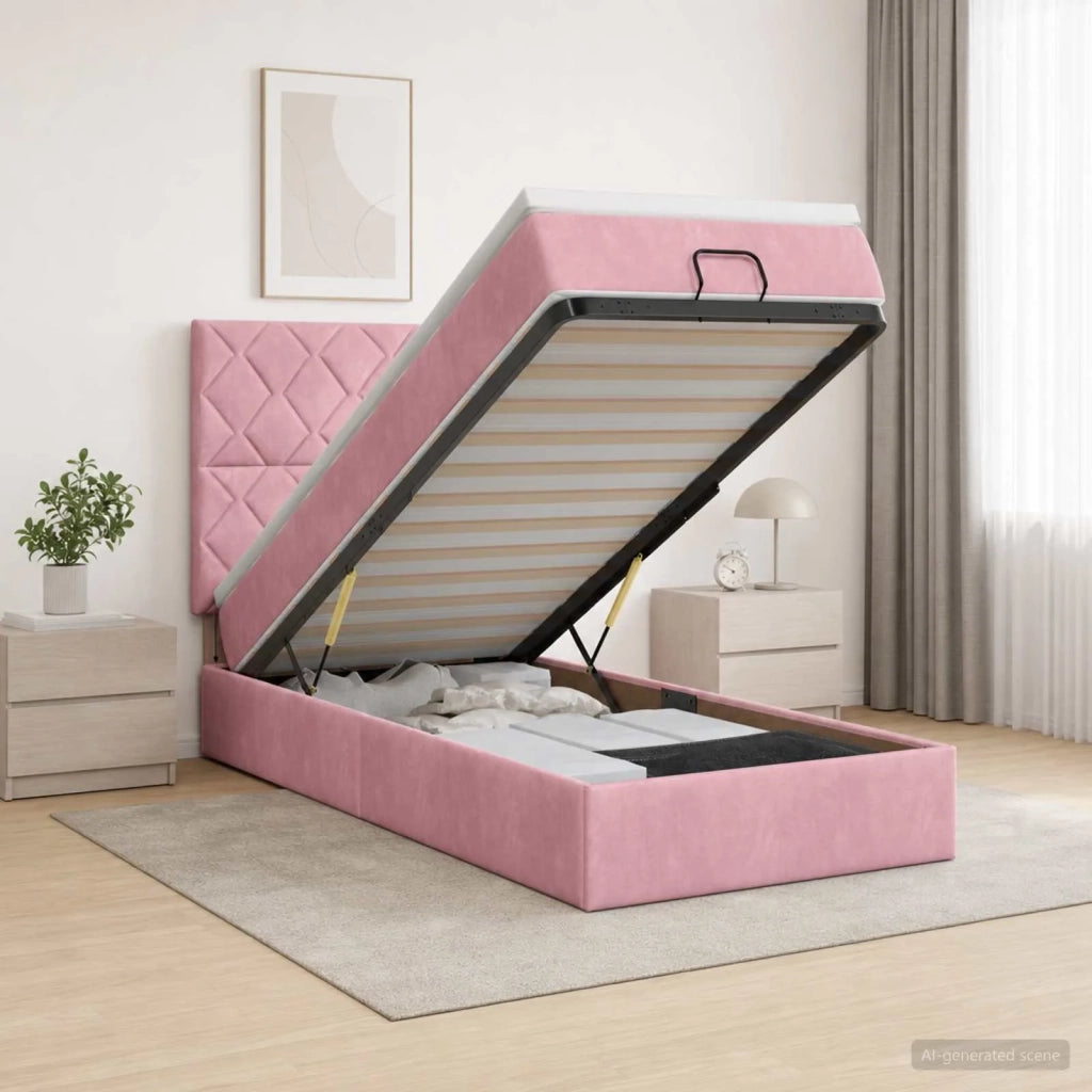 Letto ottomano con materasso Rosa 100 x 200 cm Velluto 3457778
