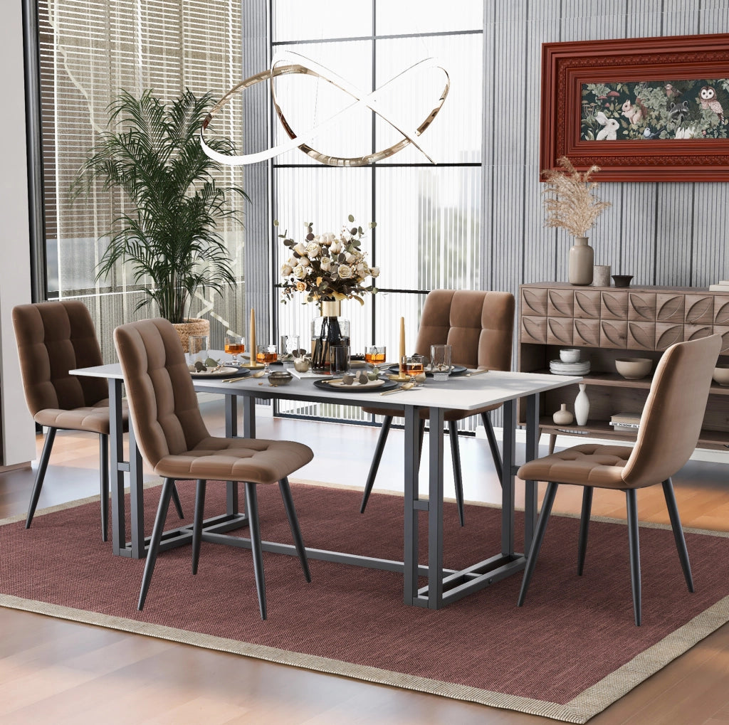 Set di 4 sedie da pranzo marroni in velluto