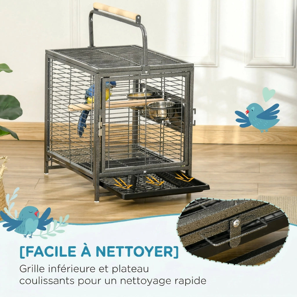 Gabbia per uccelli in acciaio ¨C zephmum ¨C nero, 2 mangiatoie inox, 2 posatoi, vassoio