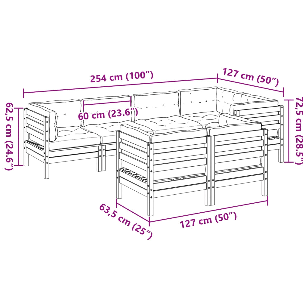 Set Divani da Giardino 7pz con Cuscini Legno Impregnato di Pino