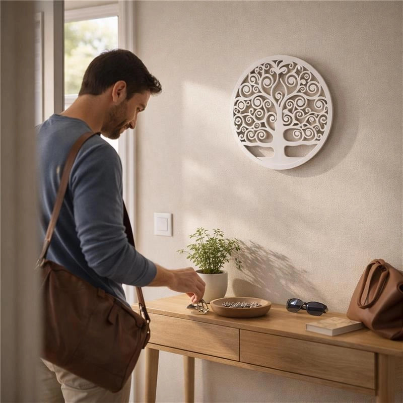PANNELLO DEORATIVO TONDO IN METALLO 40 CM ALBERO DELLA VITA BIANCO