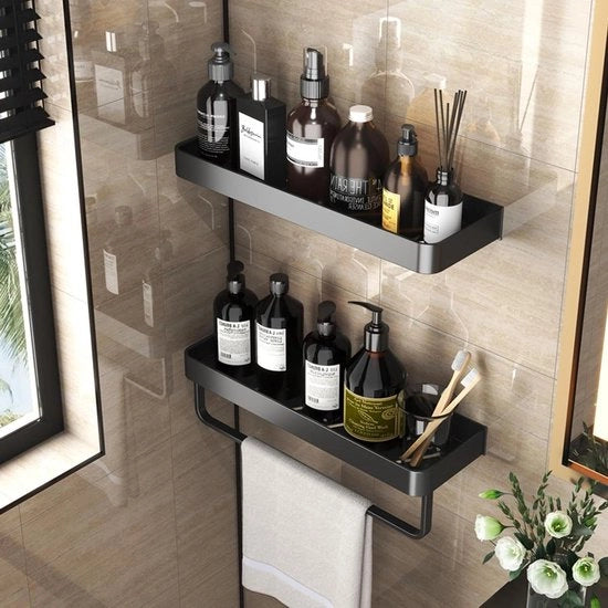 Set di doccia a due pezzi in lega di alluminio con appendiasciuga - 40 cm - kit di installazione senza foratura - adatto per bagni e toilette.