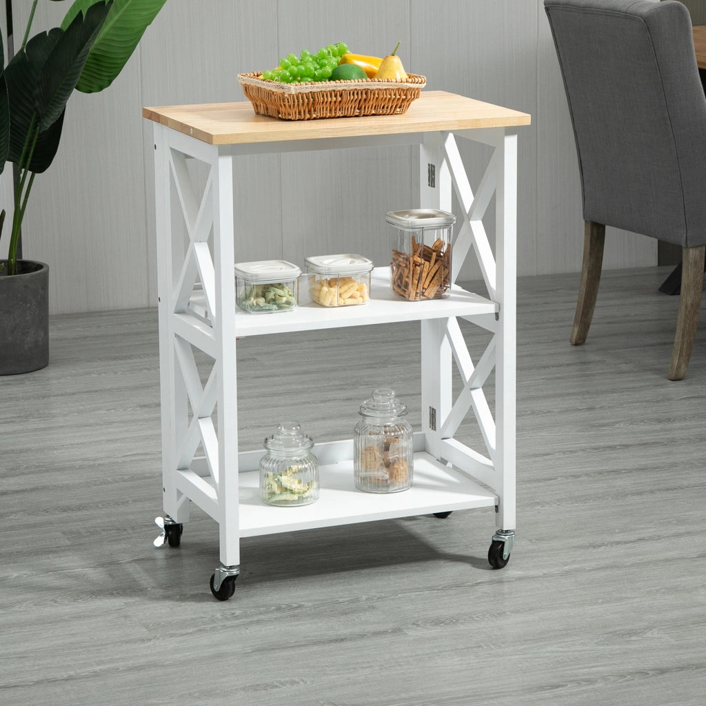 Carro da cucina pleghevole con 2 ripiani e ruote ¨C zephmum ¨C 60x40x84 cm bianco