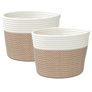 Cestini Portaoggetti 2 pz Marrone e Bianco ?24x18 cm in Cotone CFW2482660