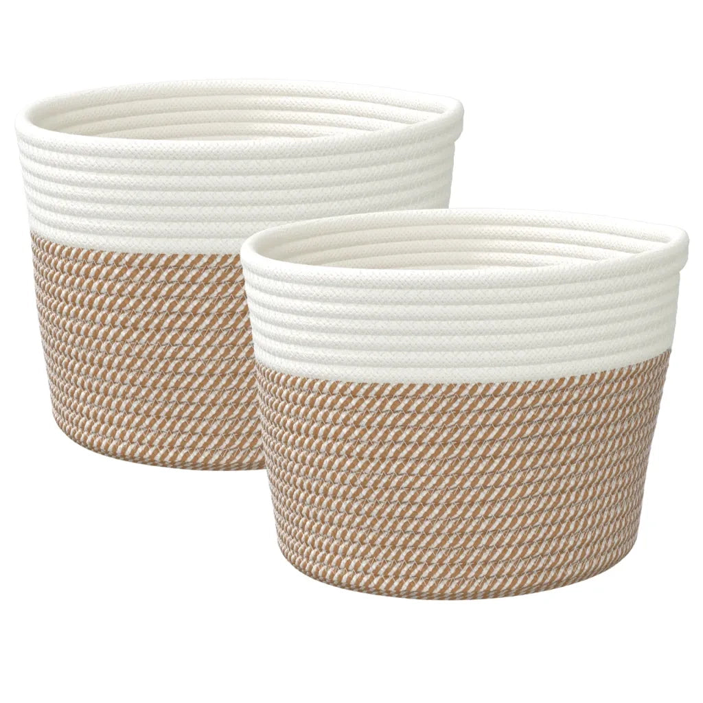 Cestini Portaoggetti 2 pz Marrone e Bianco ?24x18 cm in Cotone CFW2482660