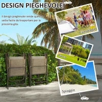 Set 2 Sedie Pieghevoli da Giardino con Braccioli e Seduta in Tessuto Traspirante, Marrone