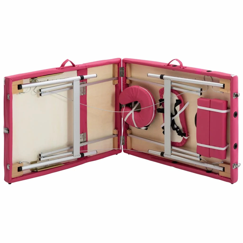Lettino da massaggio pieghevole a 3 sezioni acciaio inox rosa 02_0001827