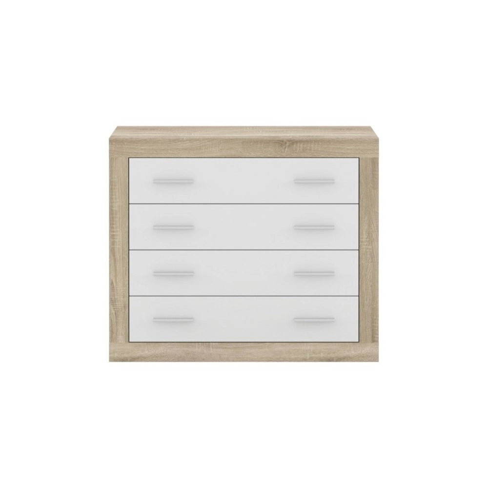 Cassettiera 4 cassetti rovere con frontali colore bianco Sara 98x40x82h
