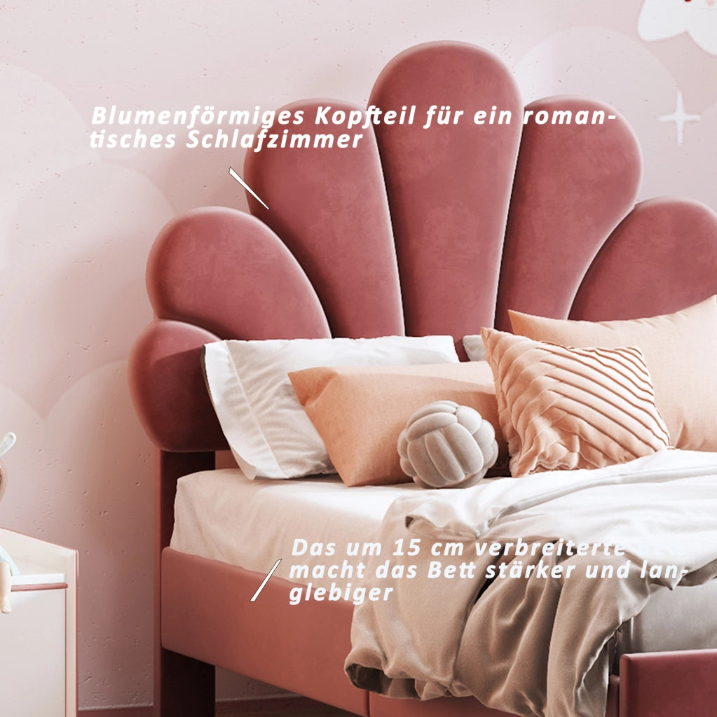 Letto imbottito 90x200 cm con testiera a fiore rosso