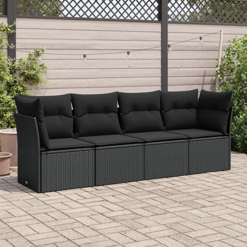 Set Divani da Giardino 4 pz | Set Salotto da Giardino con Cuscini Nero in Polyrattan