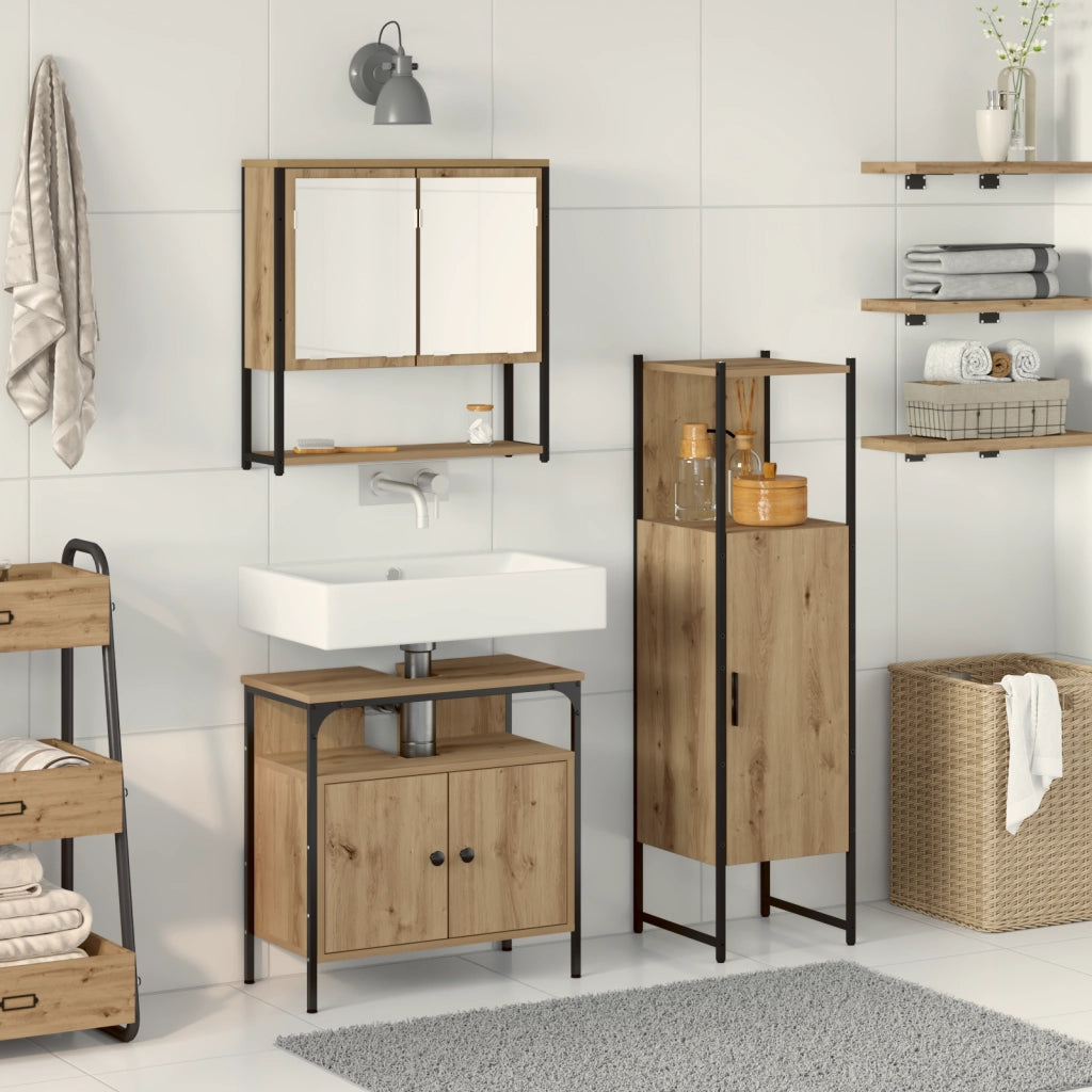 Set di Mobili da Bagno in 3 Pezzi Rovere Artigianale Legno Ingegnere