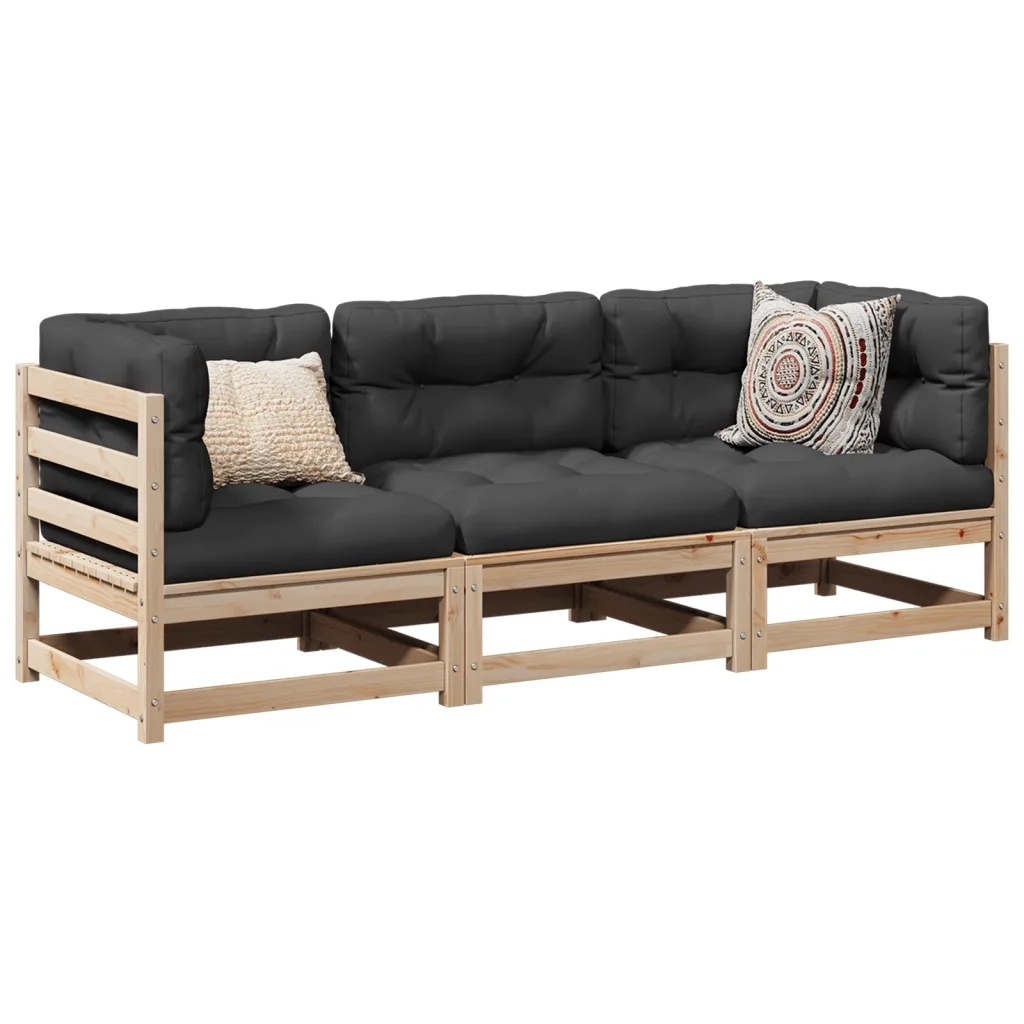 Set Divani Giardino 3 pz con Cuscini in Legno Massello di Pino 3299268