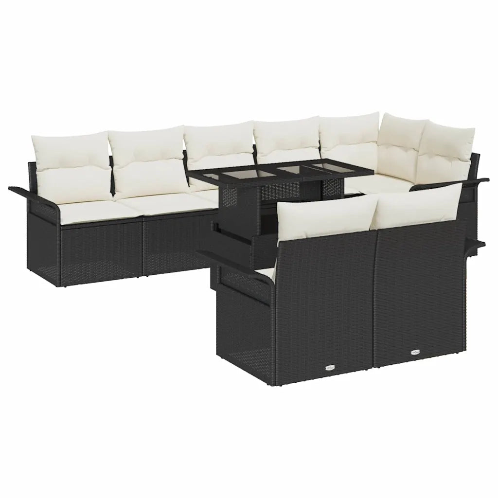 Set Divano da Giardino con cuscino 9 pcs Nero Poly Rattan 3357040
